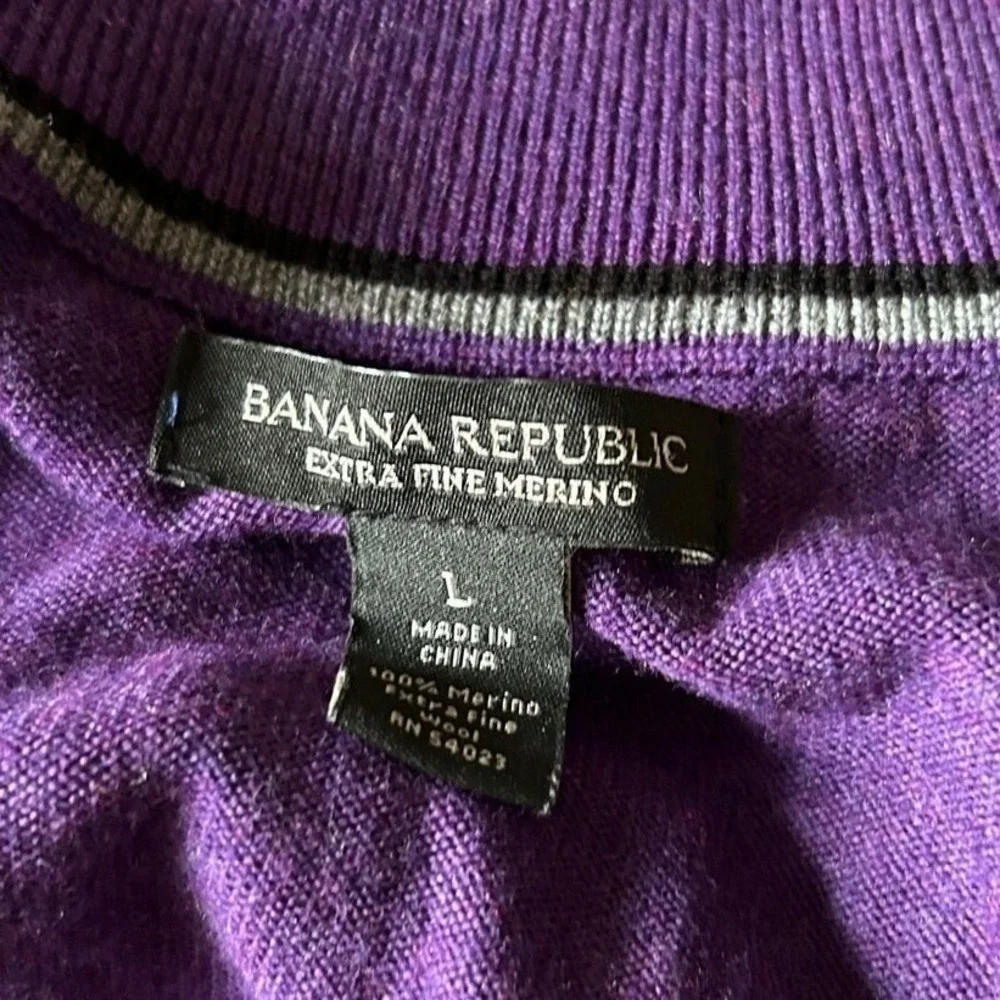Banana Republic 100% Merino Wool Quarter Zip Sweater Men's Large Purple Pullover